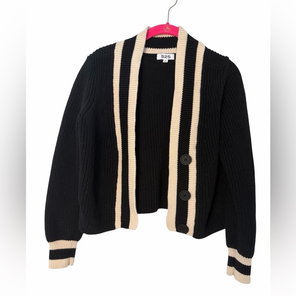 525 America Black & Cream Cropped Cardigan Sweater Size Small - Picture 2 of 16